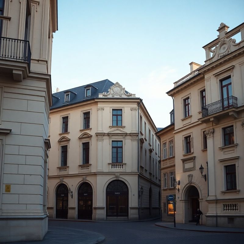 Rohová ulice v Brně s klasickou středoevropskou architekturou v ranním světle